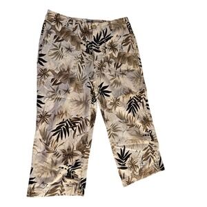 Chicos Design Womens Cropped Pants  Brown Tan Size 2 Large Tropical Palm Leaf